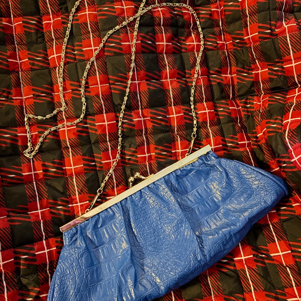 Cobalt Croc-Embossed Chain-Handle Clutch